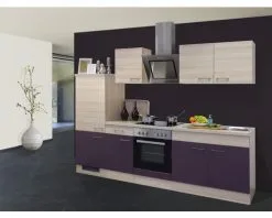 Flex-Well FLEX WELL Keukenblok Met Apparatuur Focus Acacia En Aubergine Mat 270x60 Cm