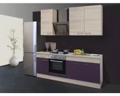 Flex-Well FLEX WELL Keukenblok Met Apparatuur Focus Acacia En Aubergine Mat 210x60 Cm