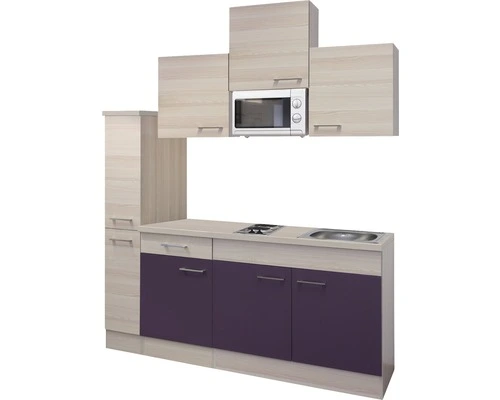 Flex-Well FLEX WELL Minikeuken Met Apparatuur Focus Acacia En Aubergine Mat 180x60 Cm - Afbeelding 2