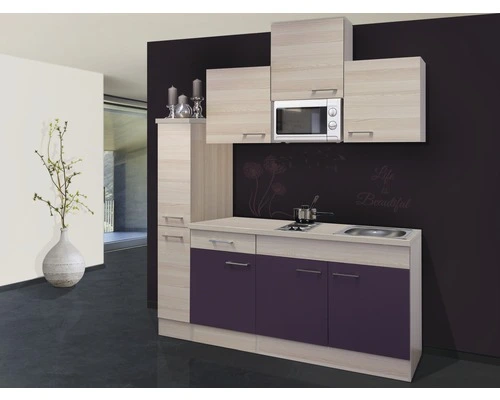 Flex-Well FLEX WELL Minikeuken Met Apparatuur Focus Acacia En Aubergine Mat 180x60 Cm