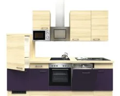 Flex-Well FLEX WELL Keukenblok Met Apparatuur Focus Acacia En Aubergine Mat 280x60 Cm