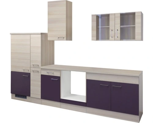 Flex-Well FLEX WELL Keukenblok Zonder Apparatuur Focus Acacia En Aubergine Mat 300x60 Cm