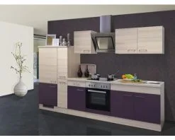 Flex-Well FLEX WELL Keukenblok Met Apparatuur Focus Acacia En Aubergine Mat 300x60 Cm