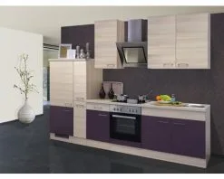 Flex-Well FLEX WELL Keukenblok Met Apparatuur Focus Acacia En Aubergine Mat 300x60 Cm