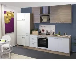 Flex-Well FLEX WELL Keukenblok Met Apparatuur Samoa Wit En Sonoma Eiken Mat 300x60 Cm