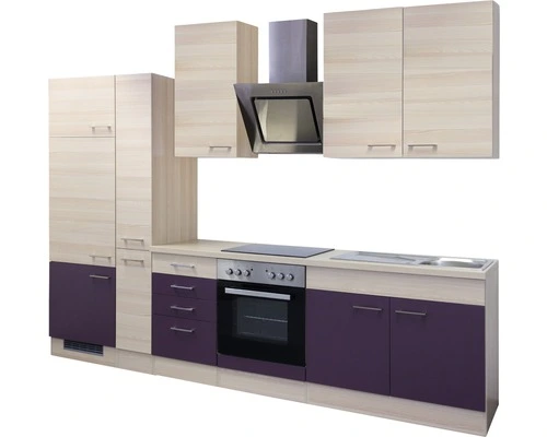 Flex-Well FLEX WELL Keukenblok Met Apparatuur Focus Acacia En Aubergine Mat 300x60 Cm - Afbeelding 5