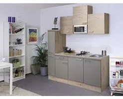 Flex-Well FLEX WELL Minikeuken Met Apparatuur Riva Kwartsiet Cubaniet En San Remo Eiken Licht Mat 180x60 Cm