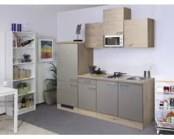 Flex-Well FLEX WELL Keukenblok Met Apparatuur Riva Kwartsiet Cubaniet En San Remo Eiken Licht Mat 210x60 Cm