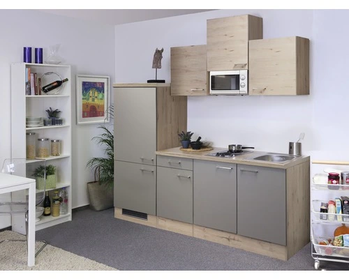 Flex-Well FLEX WELL Keukenblok Met Apparatuur Riva Kwartsiet Cubaniet En San Remo Eiken Licht Mat 210x60 Cm