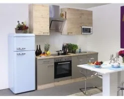 Flex-Well FLEX WELL Keukenblok Met Apparatuur Riva Kwartsiet Cubaniet En San Remo Eiken Licht Mat 220x60 Cm