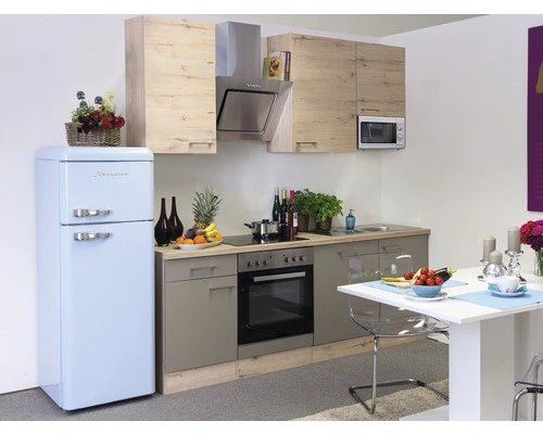 Flex-Well FLEX WELL Keukenblok Met Apparatuur Riva Kwartsiet Cubaniet En San Remo Eiken Licht Mat 220x60 Cm