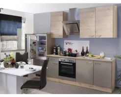 Flex-Well FLEX WELL Keukenblok Met Apparatuur Riva Kwartsiet Cubaniet En San Remo Eiken Licht Mat 270x60 Cm