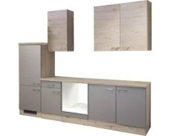 Flex-Well FLEX WELL Keukenblok Zonder Apparatuur Riva Kwartsiet Cubaniet En San Remo Eiken Licht Mat 270x60 Cm