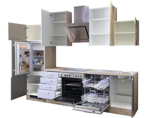 Flex-Well FLEX WELL Keukenblok Met Apparatuur Riva Kwartsiet Cubaniet En San Remo Eiken Licht Mat 280x60 Cm - Afbeelding 2