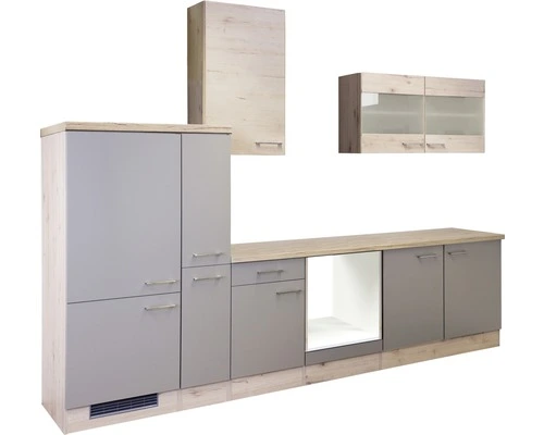 Flex-Well FLEX WELL Keukenblok Zonder Apparatuur Riva Kwartsiet Cubaniet En San Remo Eiken Licht Mat 300x60 Cm