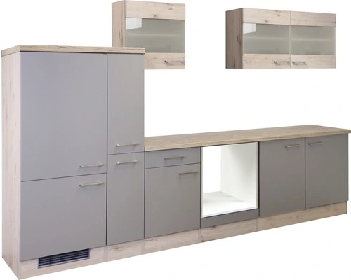 Flex-Well FLEX WELL Keukenblok Zonder Apparatuur Riva Kwartsiet Cubaniet En San Remo Eiken Licht Mat 300x60 Cm