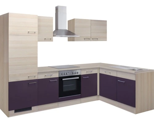 Flex-Well FLEX WELL Hoekkeuken Met Apparatuur Focus Acacia En Aubergine Mat 280x170 Cm - Afbeelding 9