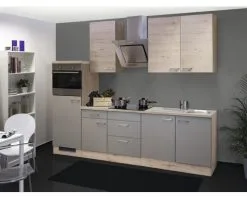 Flex-Well FLEX WELL Keukenblok Met Apparatuur Riva Kwartsiet Cubaniet En San Remo Eiken Licht Mat 270x60 Cm