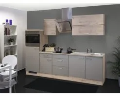 Flex-Well FLEX WELL Keukenblok Met Apparatuur Riva Kwartsiet Cubaniet En San Remo Eiken Licht Mat 270x60 Cm