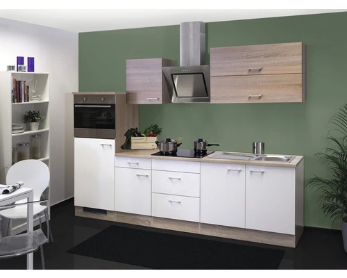 Flex-Well FLEX WELL Keukenblok Met Apparatuur Samoa Wit En Sonoma Eiken Mat 270x60 Cm