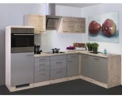 Flex-Well FLEX WELL Hoekkeuken Met Apparatuur Riva Kwartsiet Cubaniet En San Remo Eiken Licht Mat 280x170 Cm