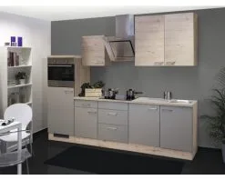 Flex-Well FLEX WELL Keukenblok Met Apparatuur Riva Kwartsiet Cubaniet En San Remo Eiken Licht Mat 270x60 Cm