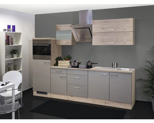 Flex-Well FLEX WELL Keukenblok Met Apparatuur Riva Kwartsiet Cubaniet En San Remo Eiken Licht Mat 270x60 Cm