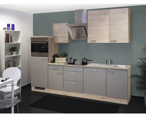 Flex-Well FLEX WELL Keukenblok Met Apparatuur Riva Kwartsiet Cubaniet En San Remo Eiken Licht Mat 280x60 Cm