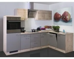 Flex-Well FLEX WELL Hoekkeuken Met Apparatuur Riva Kwartsiet Cubaniet En San Remo Eiken Licht Mat 280x170 Cm