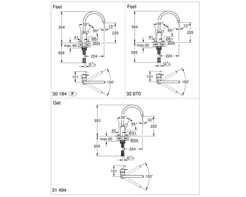 GROHE QUICKFIX GROHE Keukenkraan Feel 32670002 Chroom - Afbeelding 2