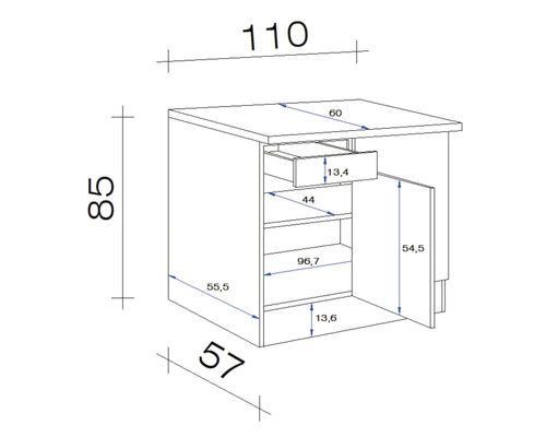 Flex-Well FLEX WELL Hoekonderkast Ischia Nano Beuken 110x60x85 Cm - Afbeelding 3