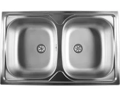 Opbouwspoelbak RVS Dubbel 80x50 Cm Met 2 Korfpluggen